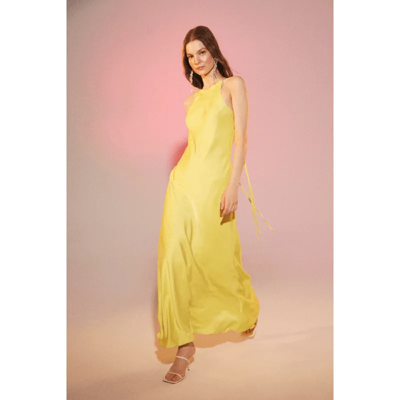 maxi dresses for maternity wearAddie Satin Long Dress in Lime Light