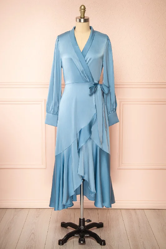 maxi dresses for springAkamari | Long Satin Blue Wrap Dress