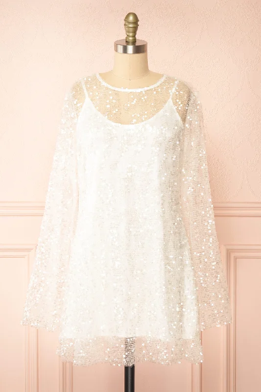 maxi dresses for womenAsael Ivory | Short Long-Sleeved Sequin Dress