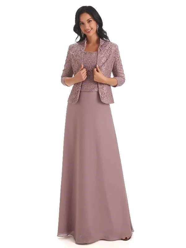 satin wedding dressesElegant Chiffon Scoop Long Mother Of The Bride Dresses With Lace Jacket