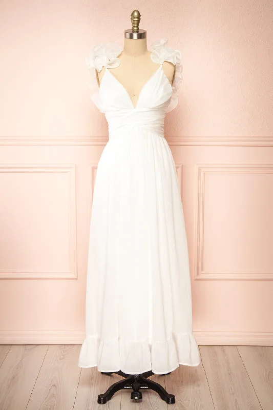 cotton maxi dressesClemence | Long White Dress w/ Ruffled Straps