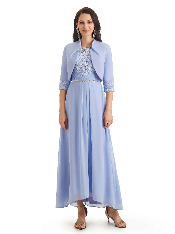 sweetheart neckline wedding dressesElegant A-line Chiffon Jewel Half Sleeve Long Mother Of The Bride Dresses With Jacket