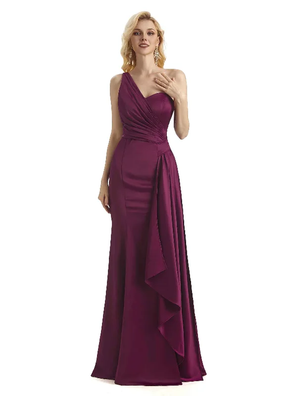 floral print maxi dressesElegant One Shoulder Soft Satin Long Mermaid Satin Dress For Women