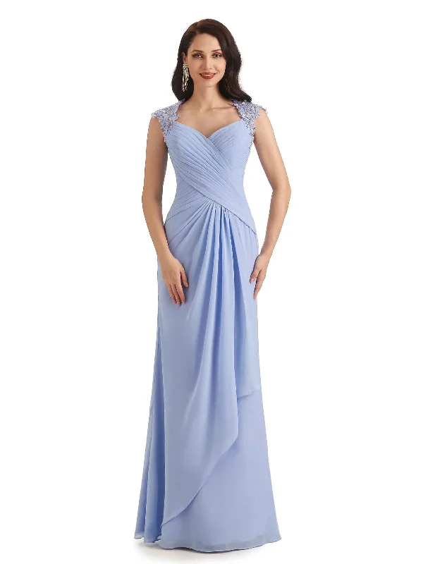 wedding dress fittingElegant Chiffon Sheath Queen Ann Floor Length Long Mother of The Bride Dresses