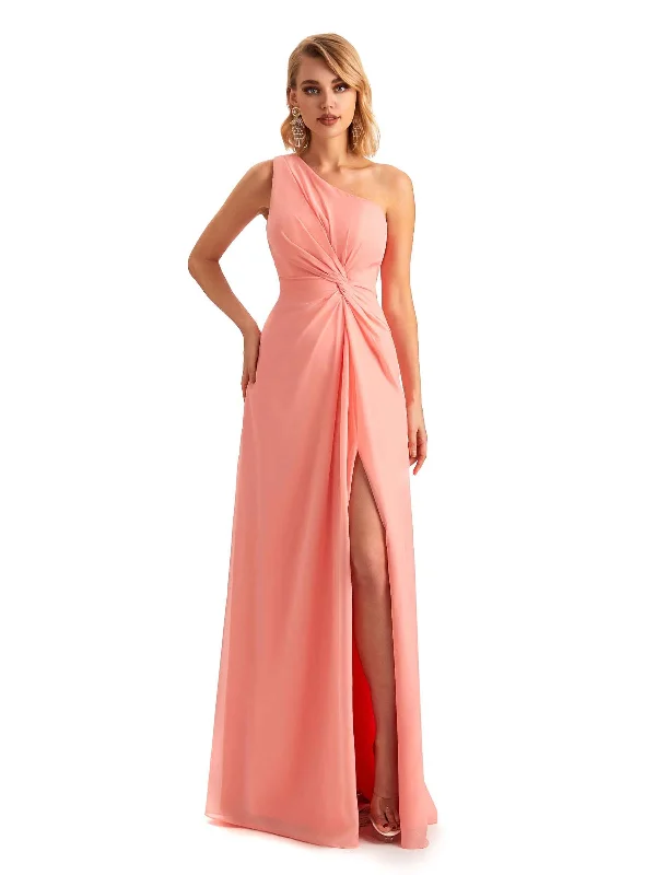 bohemian chic wedding dressesElegant Side Slit Chiffon One Shoulder A-line Long Mother of the Brides Dresses