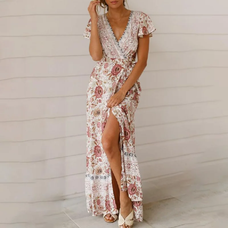 maxi dresses for yoga and meditationBerriesJam - Floral Boho Vintage Casual Vacation Long Dress