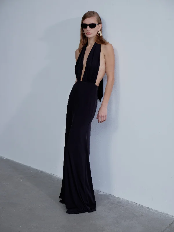 maxi dresses with adjustable strapsInes Jersey Long Dress in Noire