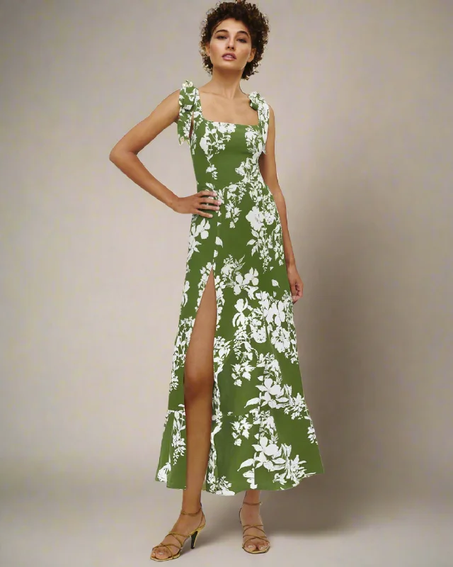 maxi dresses for winter (with tights)Jasmine Long Floral Summer Dress with Square Neckline and Tie Straps