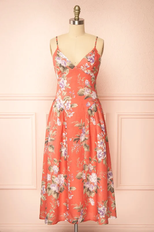 maxi dresses with flutter sleevesLorelai | Long Orange Floral Dress