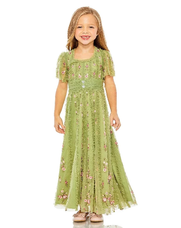 maxi dresses with lace overlaysMac Duggal 8064 A Line Short Sleeve Little Girls Long Dress