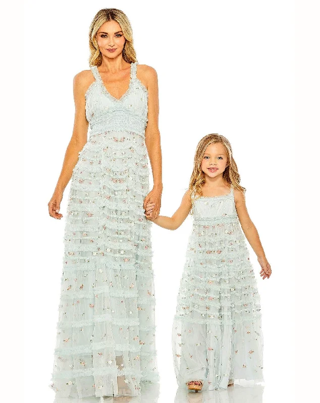 maxi dresses with appliquésMac Duggal 8217 Long Chiffon Flower Girl Dress