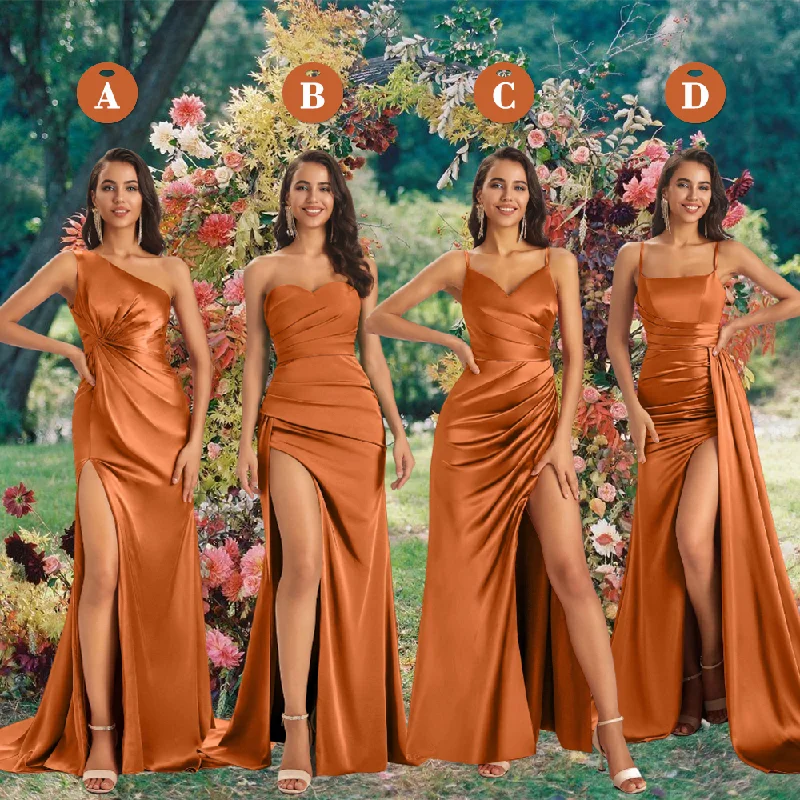 maxi dresses for teensMix And Match Burnt Orange Sexy Mermaid Satin Long Maid of Honor Dresses