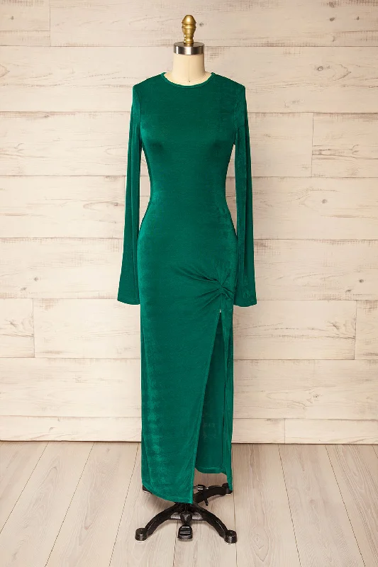 maxi dresses with empire waistsNogent | Green Long-Sleeved Dress w/ Slit