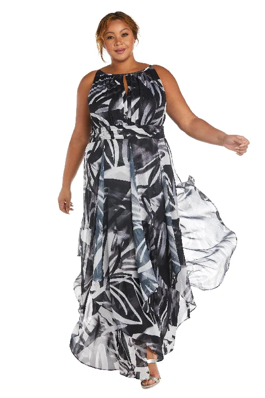 maxi dresses with long sleevesR&M Richards 7888W Long Plus Size Halter Dress