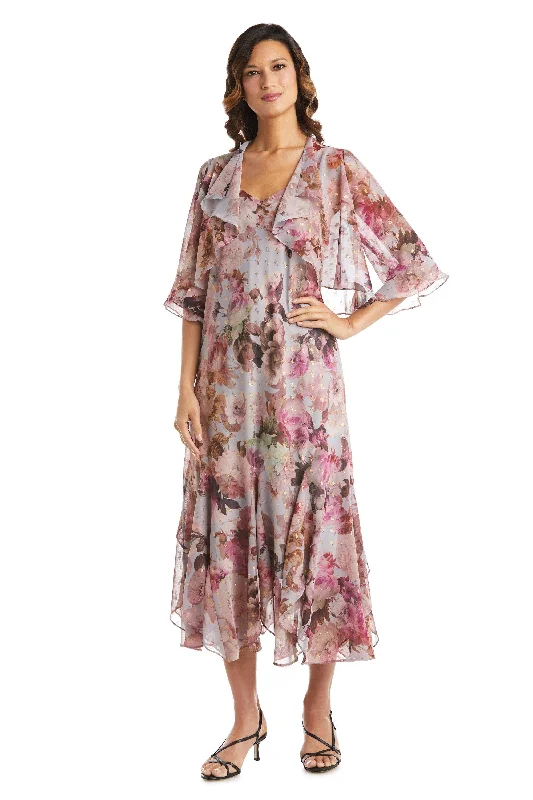 maxi dresses with keyhole backsR&M Richards 7925 Long Two Piece Floral Jacket Dress