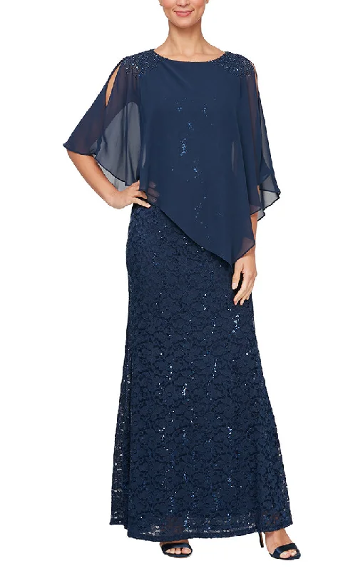 maxi dresses with thigh-high slitsLong Popover Dress with Beaded Shoulder Detail and Asymmetric Overlay