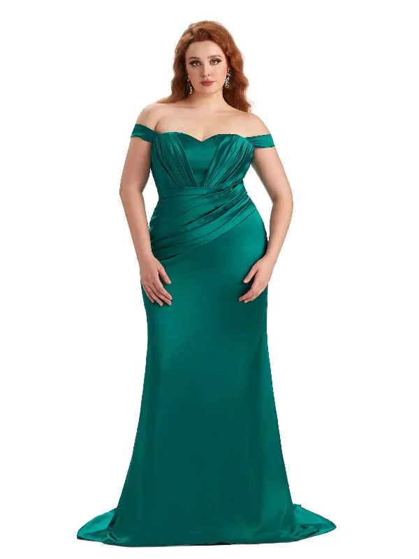 maxi dresses for partiesPlus Size Sexy Mermaid Off The Shoulder Sweetheart Soft Satin Long Maid of Honor Dresses