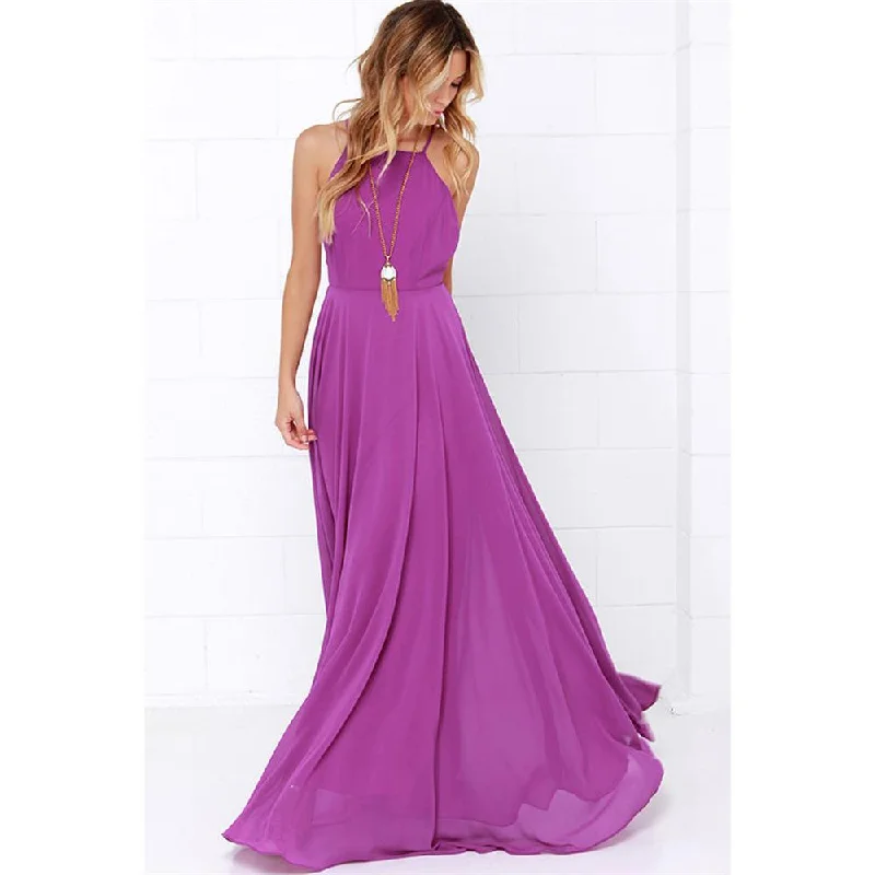 maxi dresses for black-tie eventsBerriesJam - Sleeveless Strap O neck Boho Casual Long Backless Dress