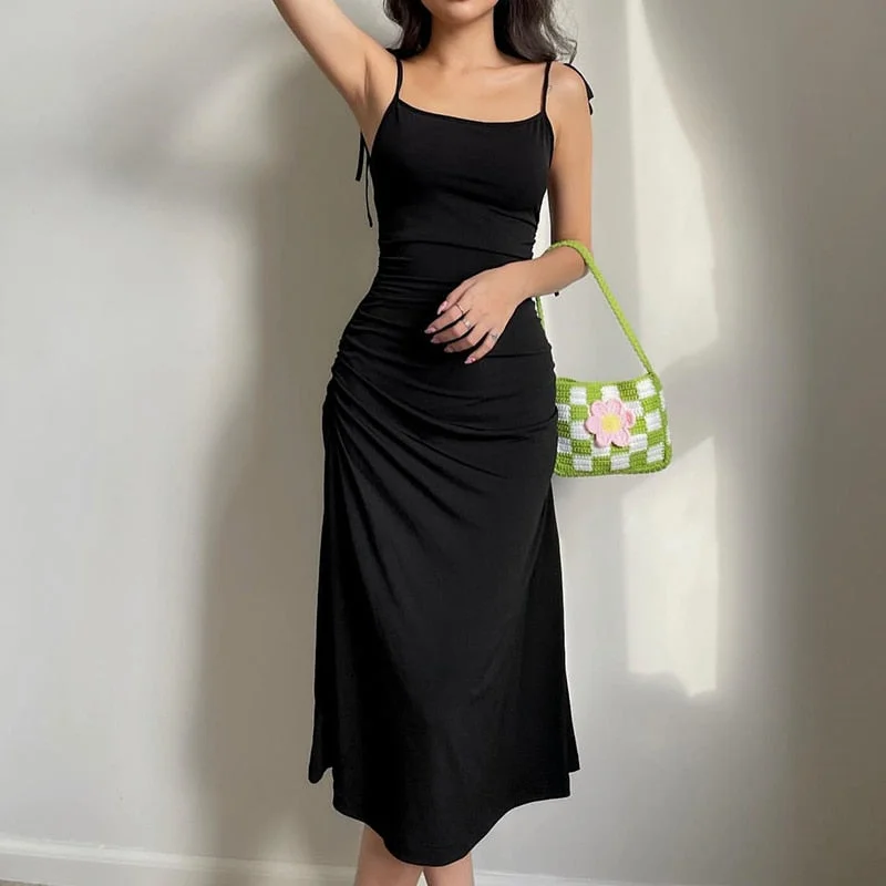 elegant maxi dressesBerriesJam - Strappy Ruched Irregular Elegant Backless Long Dress