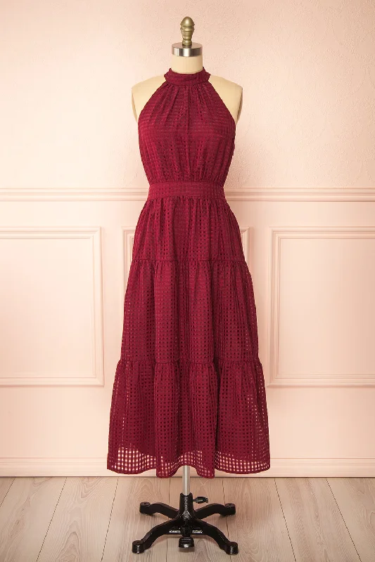 solid color maxi dressesZassima | Long Burgundy Halter Dress