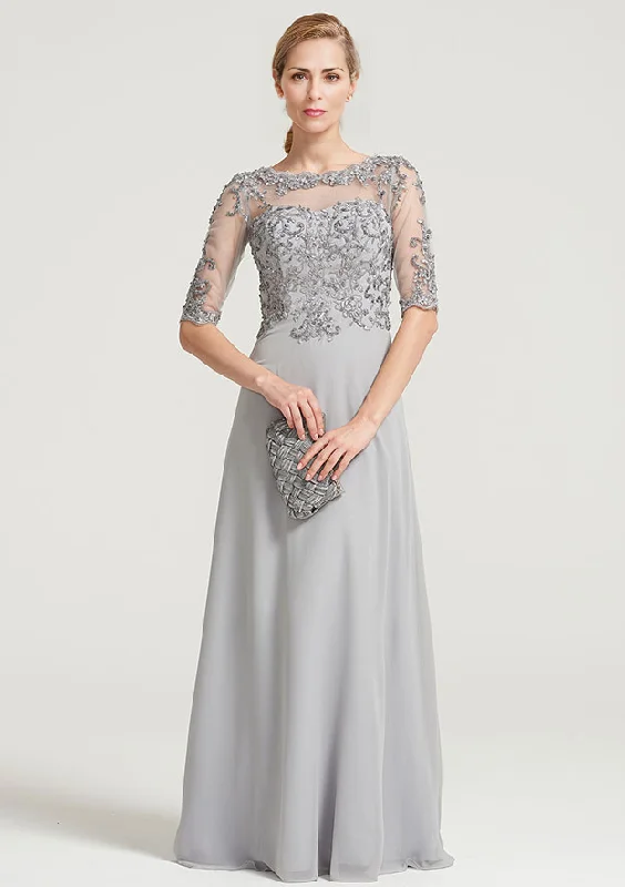 luxury wedding dressesA-line Half Sleeve Floor-Length Chiffon Mother of the Bride Dress With Sequins Appliqued