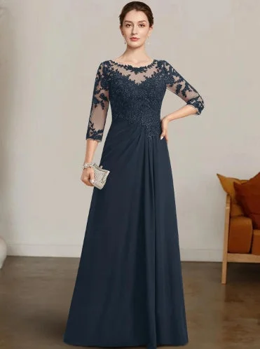 flowy wedding dressesA-Line Mother of the Bride Dress Bateau Neck 3/4 Length Sleeve with Lace