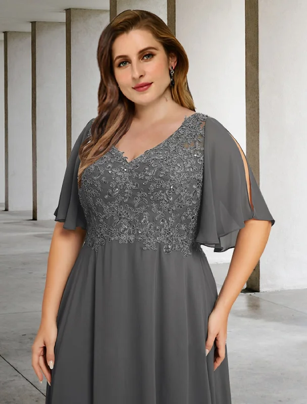 made-to-order wedding dressesA-Line Plus Size Curve Mother of the Bride Dresses Elegant Dress Formal Floor Length Short Sleeve V Neck Chiffon with Pleats Appliques