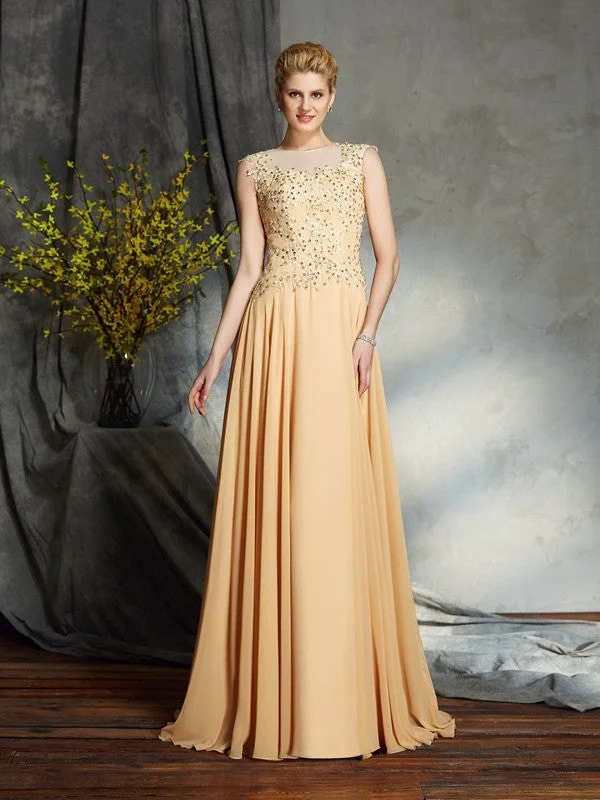 plus-size friendly wedding dressesA-Line/Princess Scoop Applique Sleeveless Long Chiffon Mother of the Bride Dresses