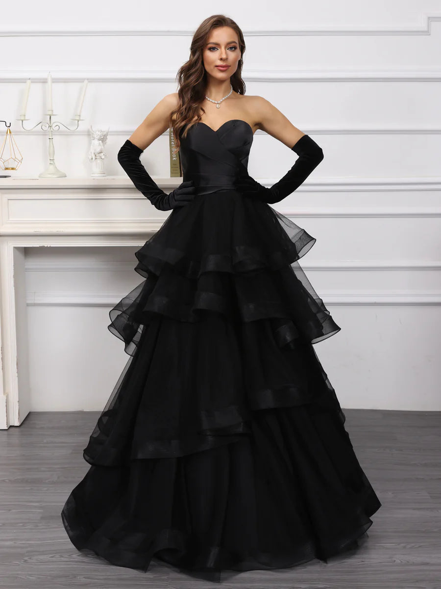 maxi dresses with adjustable strapsA-Line/Princess Sweetheart Long Tulle Dresses With Ruffles