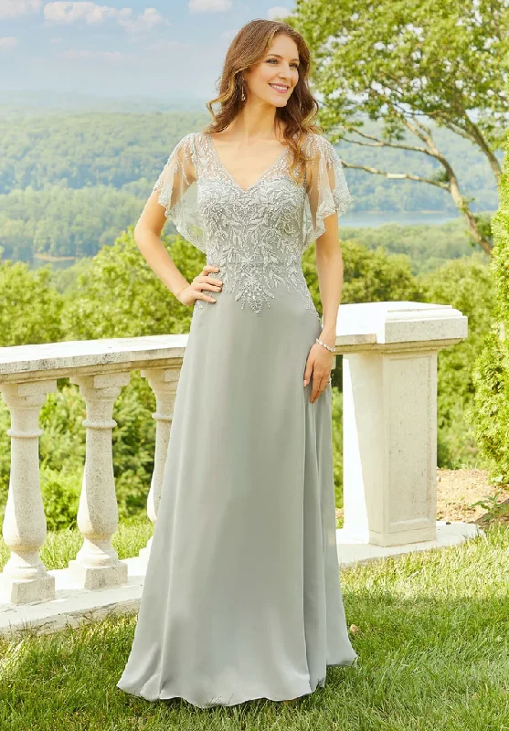 wedding dress with illusion backA-Line V-Neck Chiffon Mother of the Bride Dresse With Appliques