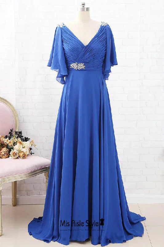 trendy wedding dressesBoho Sleeve Blue Mother of The Bride Dress