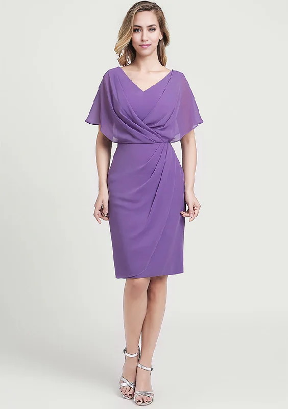 ready-to-wear wedding dressesChiffon Mother of the Bride Dress A-line V Neck Knee-Length With Ruffles