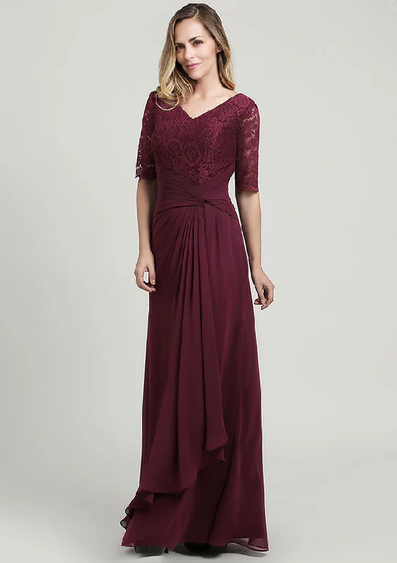 romantic wedding dressesChiffon Mother of the Bride Dress V Neck Half Sleeve Long With Ruffles Pleated Lace