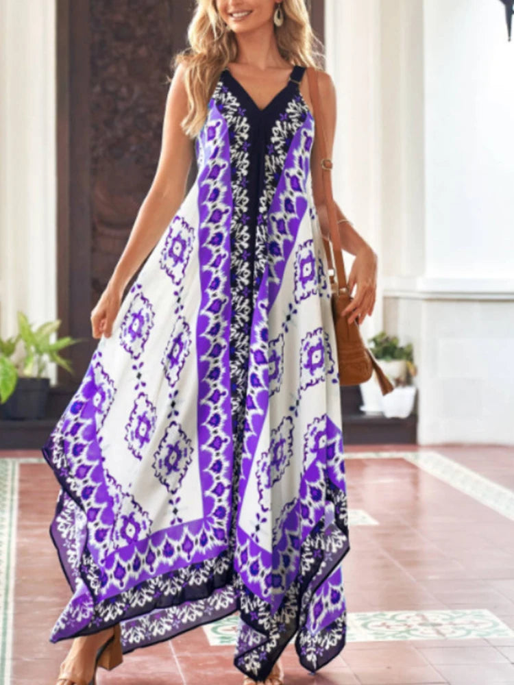 maxi dresses with spaghetti strapsFashionSierra - 2024 Fashion Print Loose Straps Sexy Long Boho Dress