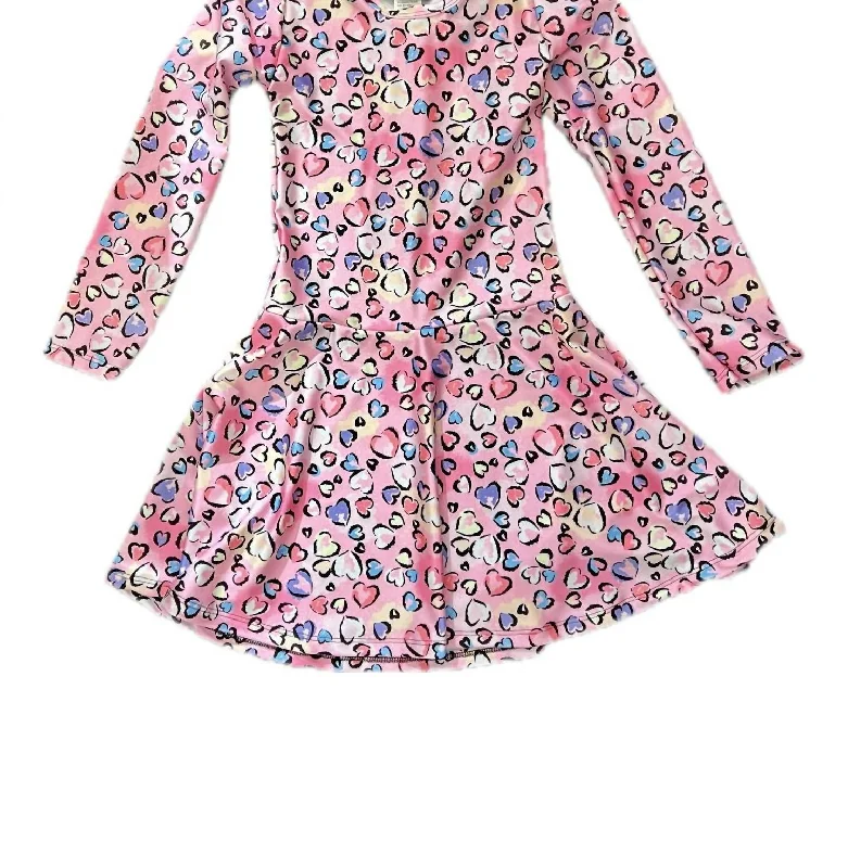 Flowing Chiffon Long Sleeves DressGirl's Multi Hearts Long Sleeve Dress In Pink