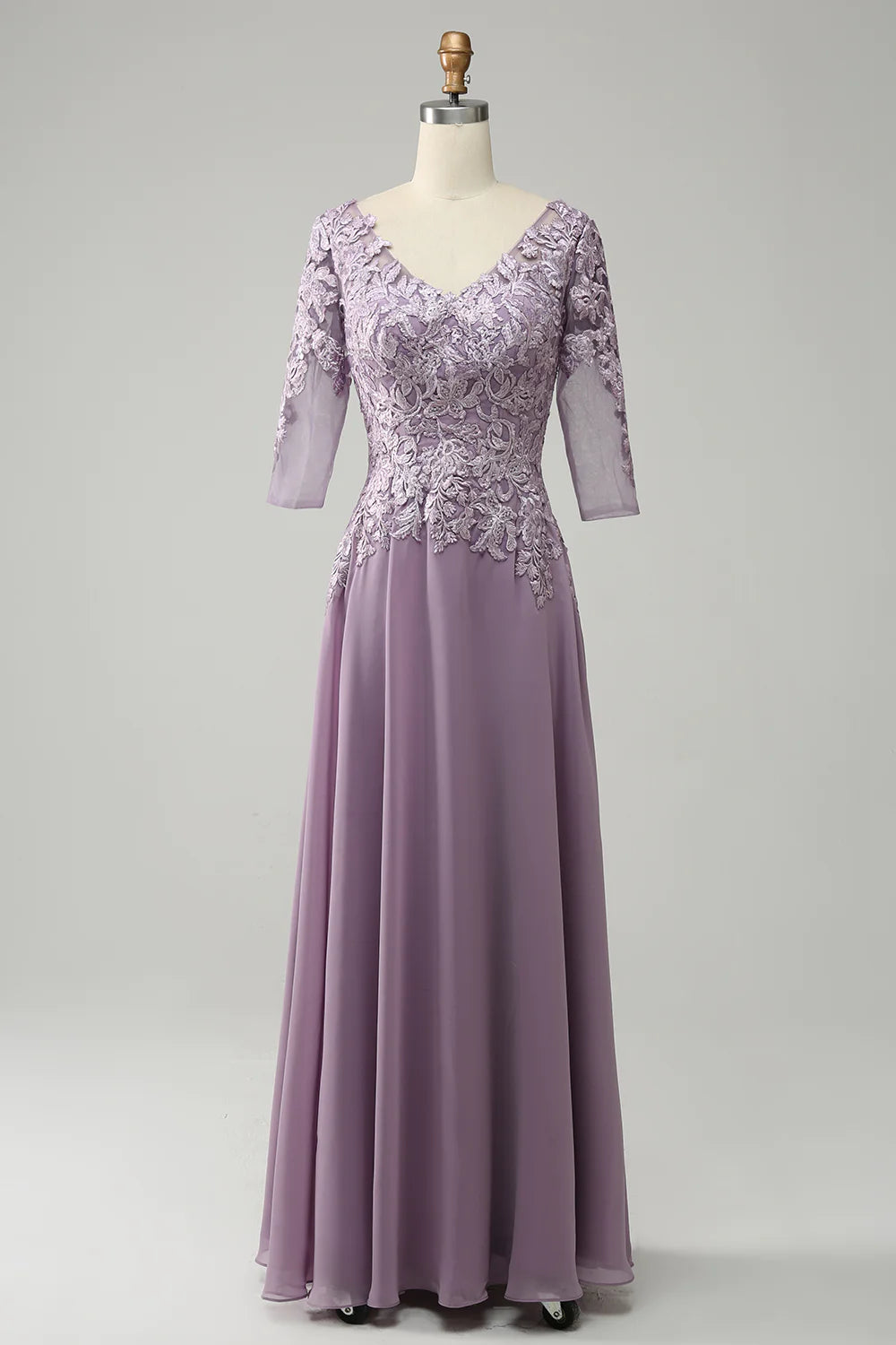 wedding dress with trainGrey Purple Chiffon Mother of the Bride Dress with Lace