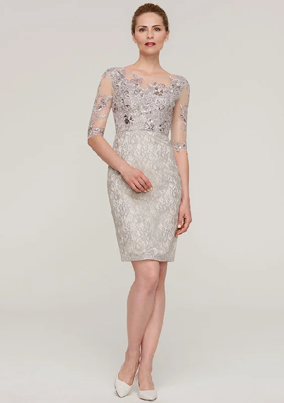 garden wedding dressesHalf Sleeve Knee-Length Lace Mother of the Bride Dress With Sequins Appliqued