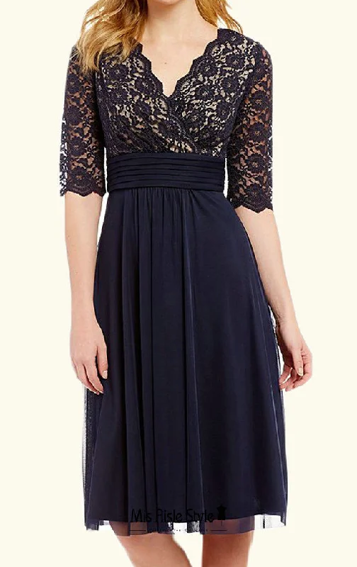 unique wedding dressesKnee Length Half Sleeve Dark Navy Mother of The Bride Dress