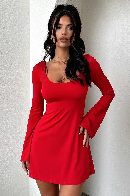 Full Length Long Sleeves DressMarcia Long Sleeve Dress - Red