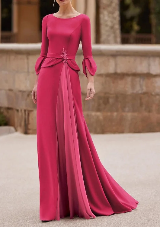 chiffon wedding dressesMermaid / Trumpet Chiffon Crepe 3/4 Length Sleeve with Crystal Mother of the Bride Dress