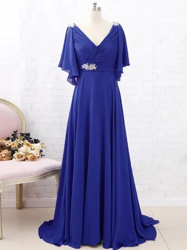 ethical wedding dressesMother of the Bride Dresses A-Line Chiffon Beading V-neck Short Sleeves Sweep