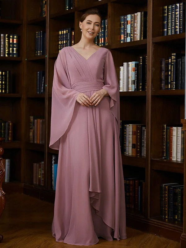 sustainable wedding dressesMother of the Bride Dresses A-Line Chiffon Ruched V-neck 3/4 Sleeves Floor Length