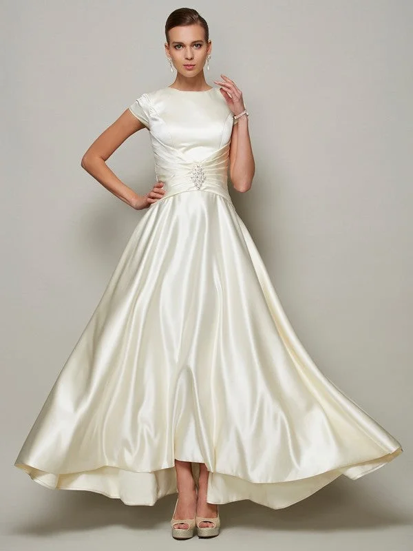 mother-of-the-groom wedding dressesMother of the Bride Dresses A-Line/Princess Short Sleeves Beading Long Satin