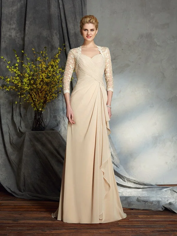 wedding dress with trainMother of the Bride Dresses A-Line Sweetheart Lace 3/4 Sleeves Long Chiffon