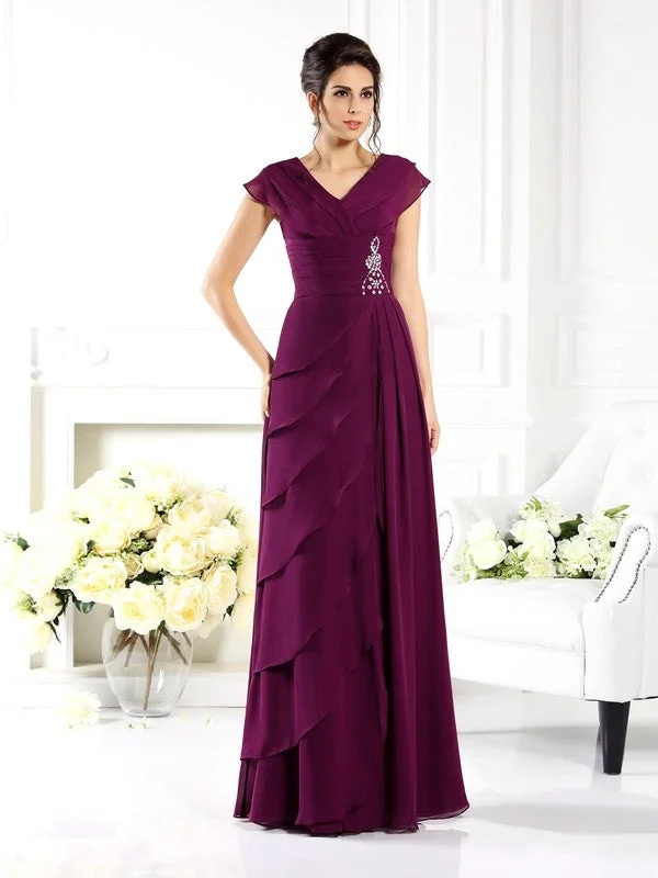 bridesmaid dresses that match wedding dressMother of the Bride Dresses A-Line V-neck Short Sleeves Long Chiffon