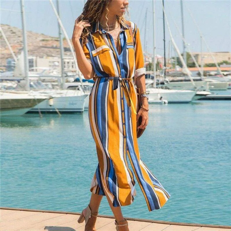 maxi dresses with empire waistsFashionSierra - New Spring Women's arrival Stripe T-Shirt High waist Casual Beach style Loose Shirt Long Dress