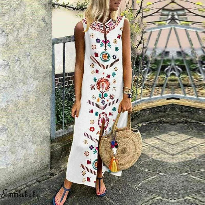 maxi dresses with pleatsFashionSierra - New Women Boho Floral Sleeveless Slit Fashion Ladies Long Holiday Casual Summer Print Beach Dress Sundress Hot