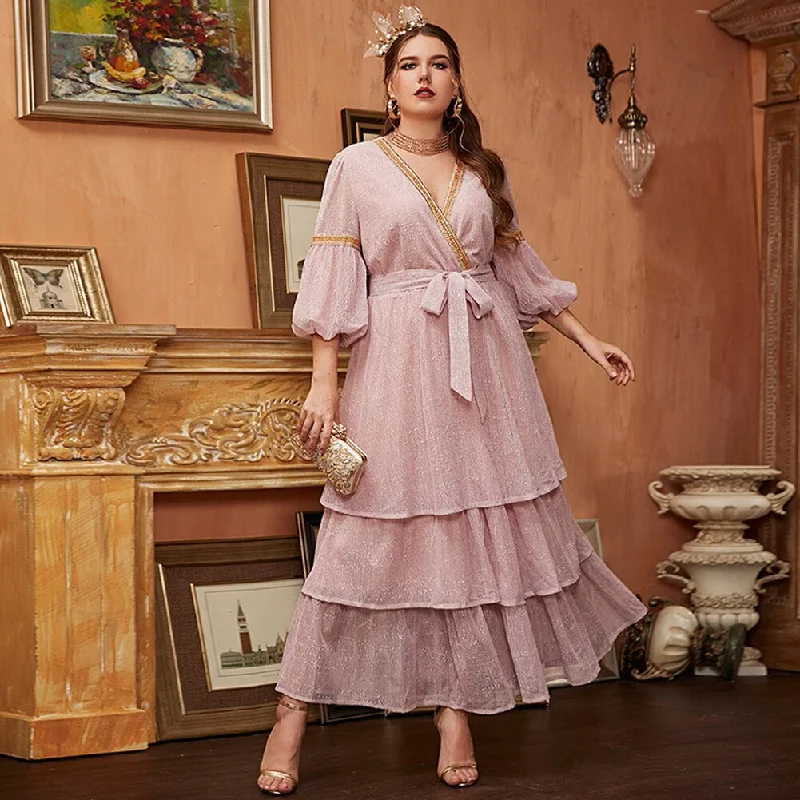 maxi dresses for officeBerriesJam - Plus Size Cake Skirt Solid Color Large Pendulum Long Dress