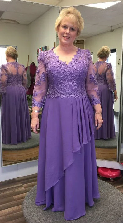 pre-owned wedding dressesPlus Size Long Sleeve Purple Mother of The Bride Dress