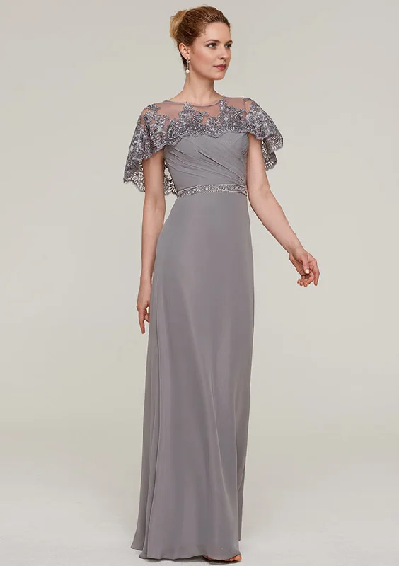 intricate wedding dressesSheath/Column Bateau Short Sleeve Long/Floor-Length Chiffon Mother of the Bride Dresses With Beading Appliqued